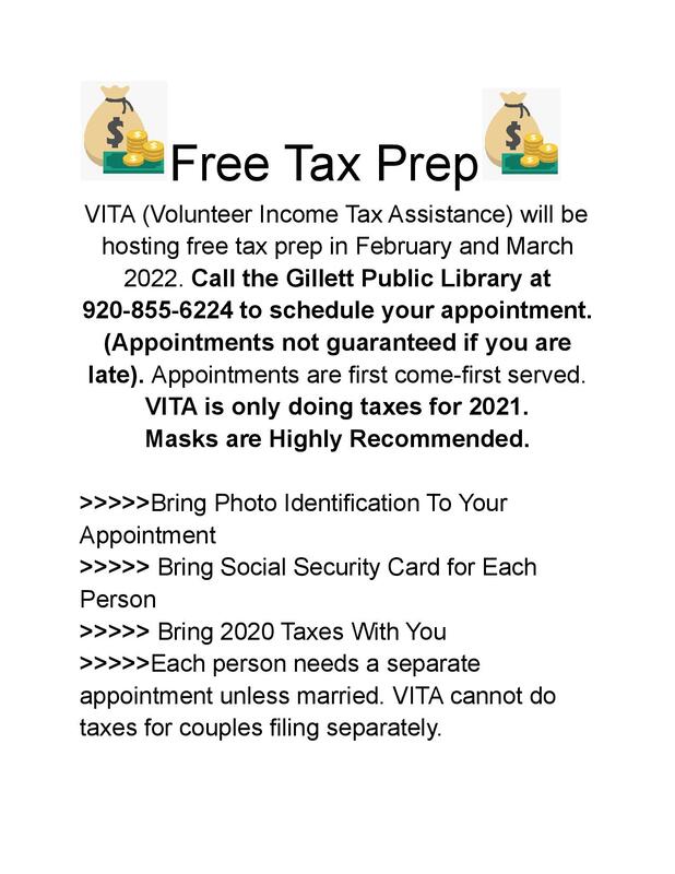 Free tax prep February & March - call the library for more information